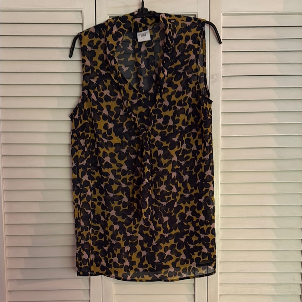 CAbi Black and gold Sleeveless Blouse with Mandarin Collar